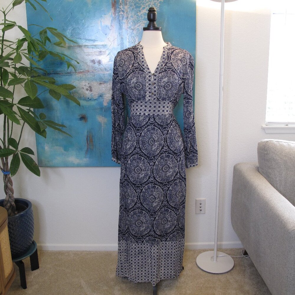 EN CREME Navy Boho Patchwork Print Dress